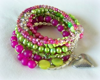 MULTI STRAND BRACELET ... think green and pink