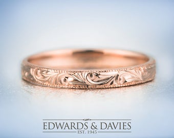 Hand Engraved Rose Gold Wedding Band Ring | Antique Style Wedding Ring | Stacking Ring | Antique Engraved Ring | Wedding Ring | Promise Ring