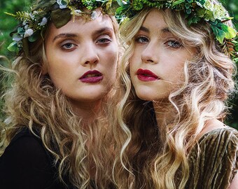 Green flower crown, boho flower crown, wedding halo, floral crown, hair vine, woodland wedding crown, leafy crown, leaf crown, woodland halo