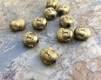Buddha's Head Beads, Matte Gold Buddha's Head Beads, 10 beads per package, 10 x 8 mm