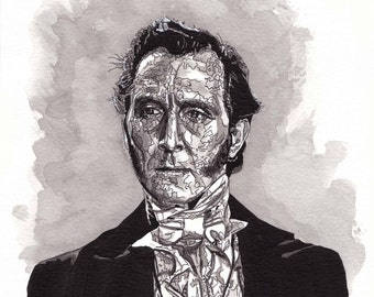 Art Print of pen/Ink painting by Raquel Gomes, of FRANKENSTEIN (Peter Cushing) from the movie The Curse of Frankenstein.