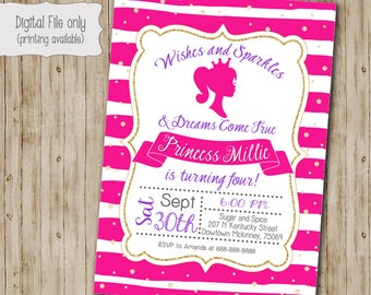 Barbie Birthday Invitation, Barbie Birthday, Barbie Party, Barbie Card, Barbie Invite, Vintage Barbie, Boho Birthday Invite, Doll, Pink
