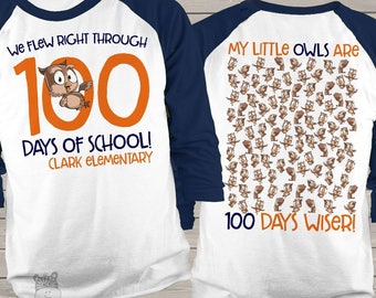 Teacher shirt - 100 Days of school - owl hundred day personalized unisex raglan shirt mscl-118-r