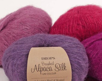 DROPS Brushed Alpaca Silk yarn(10ply) 25g, Alpaca Wool, knitting wool