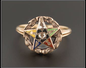 Vintage Order of the Eastern Star Ring | 10k Gold OES Ring | Fraternal Ring | Masonic Ring | 10k Gold Ring | White Gold Ring