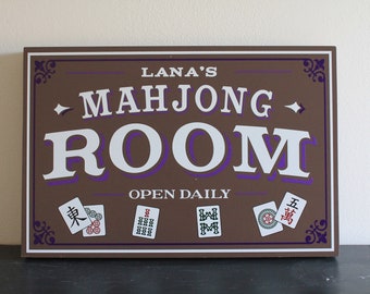 Personalized Mahjong Room Sign/Game Room/Father's Day/YOU choose Name and Colors/Cards/Wood Sign
