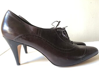 Vintage Dark Chocolate Heeled Oxfords by Brooks Brokthers