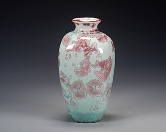 Porcelain Vase - Green, Red - Crystalline Glaze - Hand Made Pottery - FREE SHIPPING - #A-5362