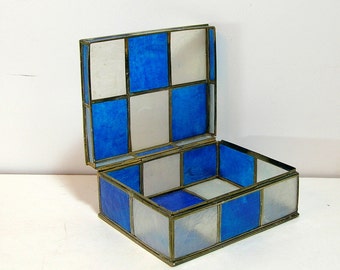 Blue And White Capiz Shell Trinket Box