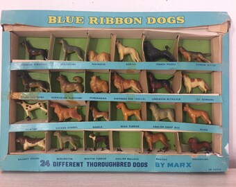 Vintage Celluloid Blue Ribbon Thoroughbred Dogs By LOUIS MARX & Co ~ Sold Individually ~ 1950's Made In Hong Kong ~ Dog Figurines