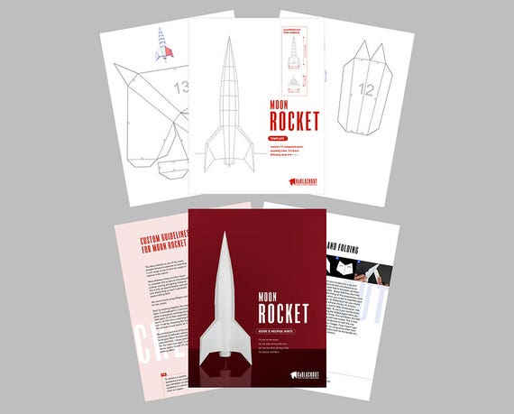 Papercraft Rocket Template Diy Moon Rocket 3d Paper Spaceship Low Poly Spacecraft Retro Sci 3d Rocket Template Printable