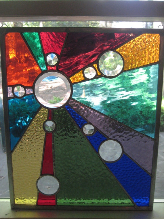 Beautiful Rays Of Color Stained Glass Panel Window Suncatcher