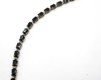Vintage sterling silver & dark blue rhinestone bracelet 8”