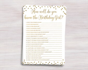 How well do you know the birthday girl, Gold Birthday party ideas, Birthday Quiz, Girl Birthday party game, Activity, Activities, Fun