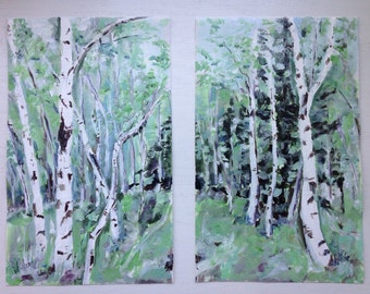 Aspens I and Aspens II, Prints of Original Acrylic Impressionistic Landscape Paintings