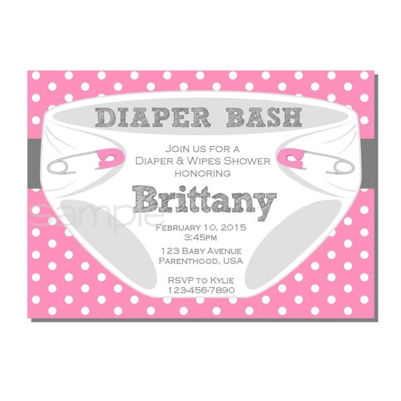 Diaper Invitation for Diaper Bash Baby Shower Pink and Gray