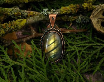 Labradorite pendant, Copper pendant, Green pendant, Labradorite necklace, Green labradorite pendant, Forest pendant, Boho necklace pendant