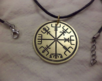 Etched brass Viking compass pendant
