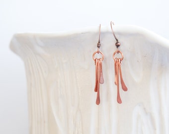 Hammered Copper Earrings, Drop Earrings, Dangle Earrings, Mixed Metal Earrings, Modern Earrings