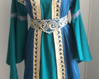 Blue fantasy medieval costume, dress with belt fantasy