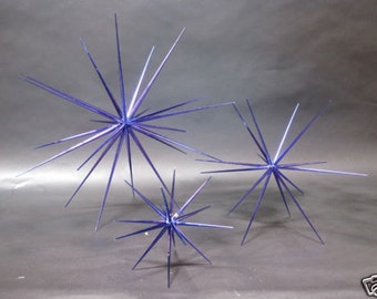 Purple Stars 8" Set of 3 Starburst Holiday Ornaments