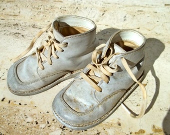 Antique, White Baby Boy, Ankle Boot, Leather.
