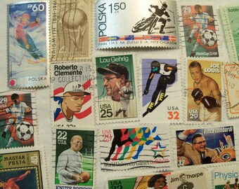 50 Sport Postage Stamps, Postage Stamps, Base Ball, Soccer, Football, Tennis, Track, Vintage Stamps, World Wide