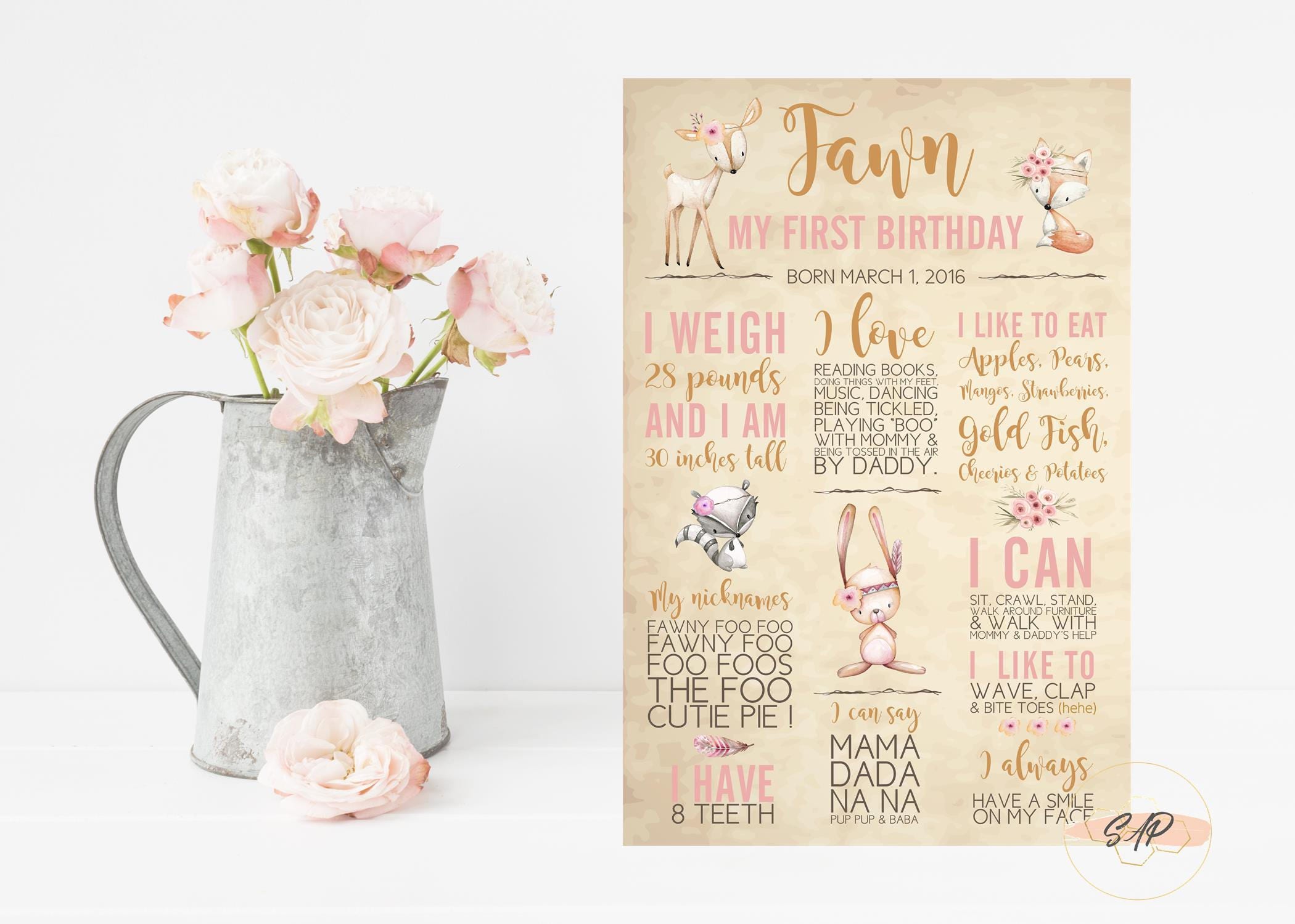 Baby Stats Sign Printable Birthday Stats Poster First