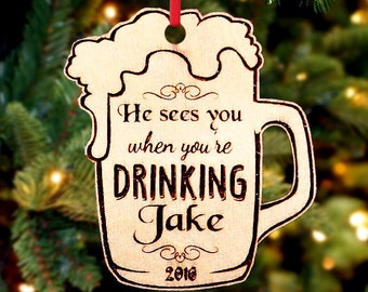 Personalized Christmas Ornament ~ Beer- Christmas Gift, First Christmas, Housewarming, New Baby, Anniversary, Wedding Gift