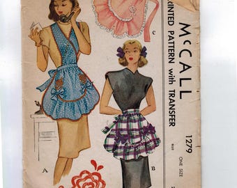 1940s Vintage Sewing Pattern McCall McCalls 1279 Misses and Womens Apron Half Full Hostess One Size 1940s 40s 1946