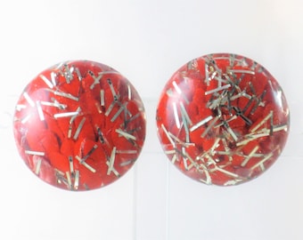 Vintage Red Lucite Confetti Clip Earrings (E-2-3)