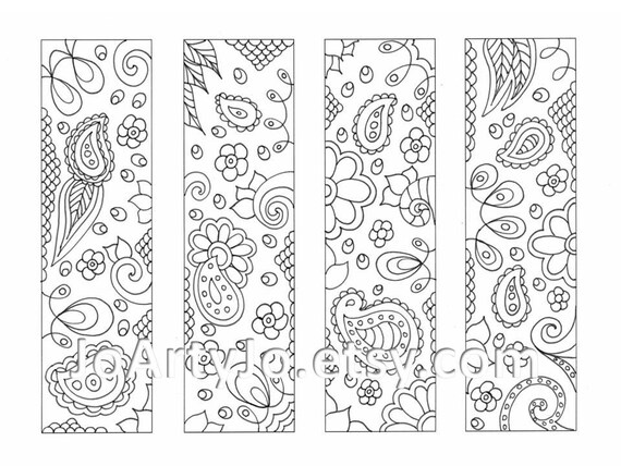 Downloadable Bookmarks To Color Paisley Printable Coloring