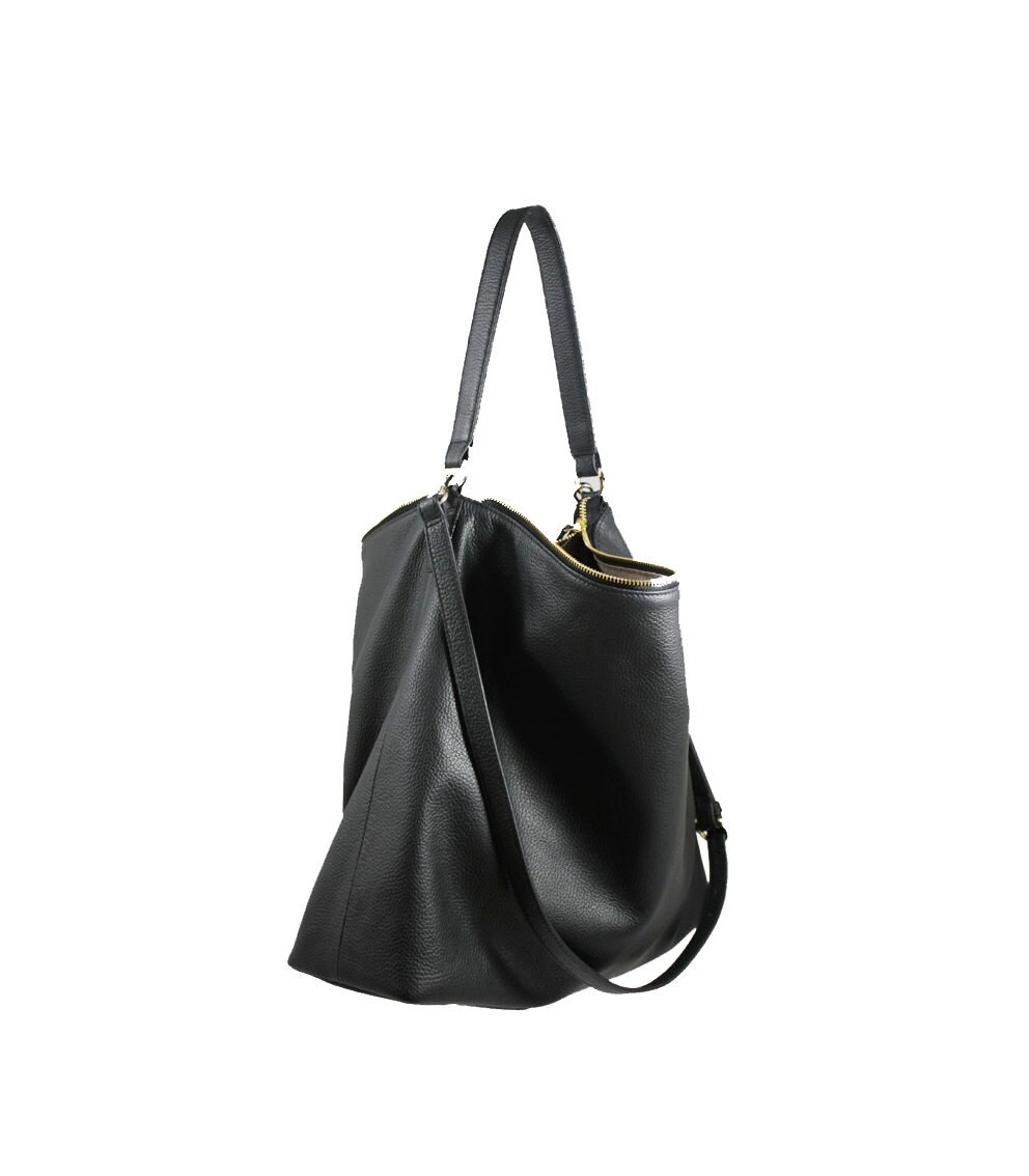 NELA Leather Hobo Bag LARGE Black