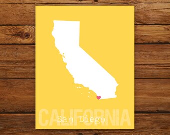 Custom California, Personalized State Print, State Love, State Map, Country, Heart, Silhouette, 8 x 10 Wall Art Print