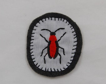 Orange and Gray Beetle Embroidered Patch