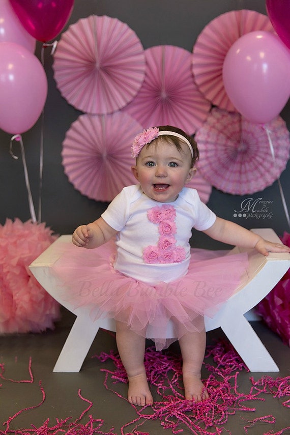 LIGHT PINK Baby Girl One Year Smash Cake Outfit Tutu Shabby