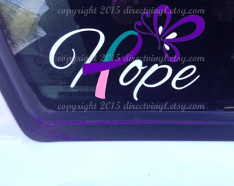 Pink/Purple/Teal Hope Awareness Ribbon Window Decal (thyroid cancer)