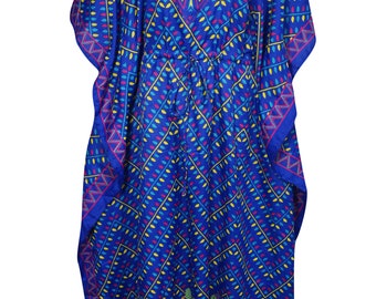 Bohemian Blue Kimono Caftan Dress Printed Beach Bikini Cover Up House Dress Maxi Caftan 4XL