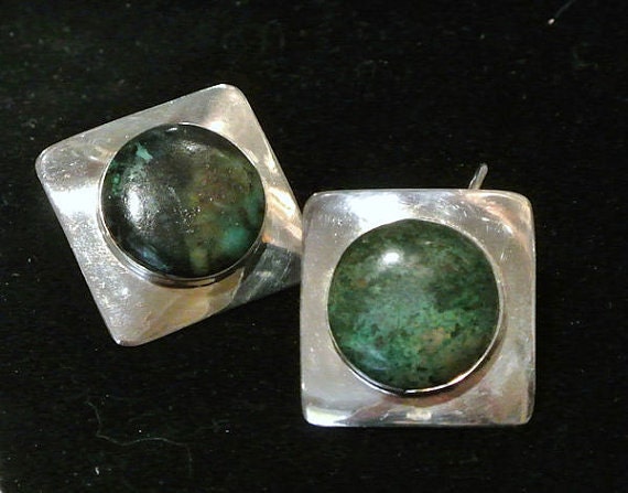 TAXCO Mexico Vintage Earrings / Chrysocolla / Sterling Silver