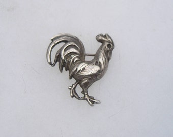 Cute Vintage Sterling Silver Rooster Animal Heavy Pin Brooch