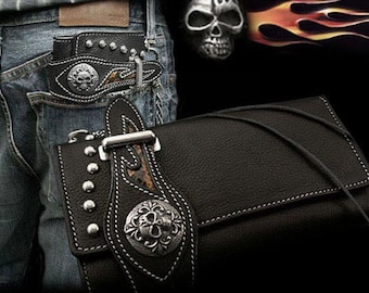 Leather Bikers Long Wallet Metal Concho / K04D09