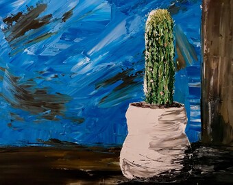 Succulent acrylic palette knife painting impasto