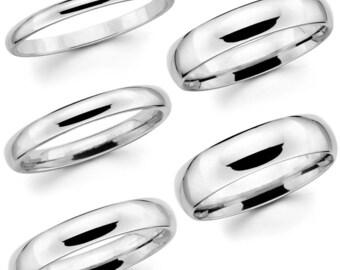 14K Solid White Gold Plain Wedding Band Ring For Men Women 3MM 4MM 5MM 6MM