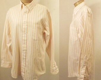 Stafford Peach Stripe Men's Button Down Oxford Shirt Size 15.5/33
