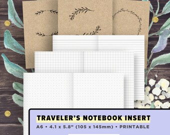 A6 Travelers Notebook Insert | Dotted Grid, Graph Paper, Lined Pages, Bullet Journal Templates | BUJO, TN dot grid, Instant Download
