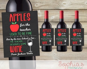 Teacher Gift Wine Bottle Labels, Apples For The Teacher Used To Be Fine, Teacher Appreciation Gift, End of The Year Teacher Gift, Christmas