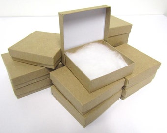 Kraft Boxes - 20 count (3.5 x 3.5 x 1) Square Cotton-Filled Boxes