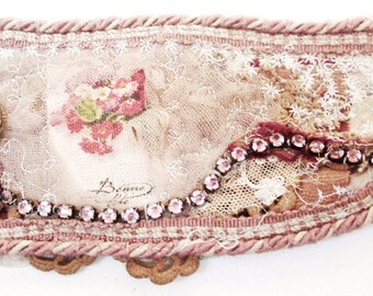Wearable art, textile art, cuff, handmade cuff, wrist cuff, fabric cuff, textile cuff, cuff bracelet, french cuff, bridal cuff, antique lace
