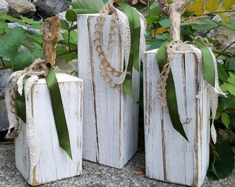 Distressed White Wood Pumpkins