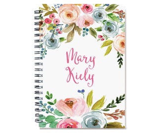 Customized Journal, Custom Notepad, Personal Diary, Add a Name, Personalized Journal, Custom Notebook, Pink Watercolor Flowers